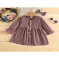 thumbnail image 2 of Toddler Girls 2Pcs Fall Outfits  Cute Long Sleeve V Neck Button Down Dress with Hair Bow Set, 2 of 7