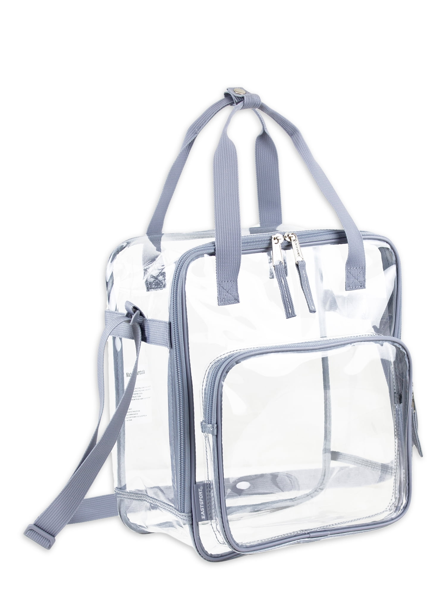 Eastsport Unisex Clear Double Handle Stadium Approved Tote, Grey Trim