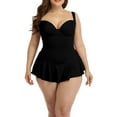thumbnail image 4 of Women's Plus Size Swimdress One Piece Swimsuit Fashion V Neck Ruched Bathing Suit Beach Vacation Swimwear (XL, Black), 4 of 4