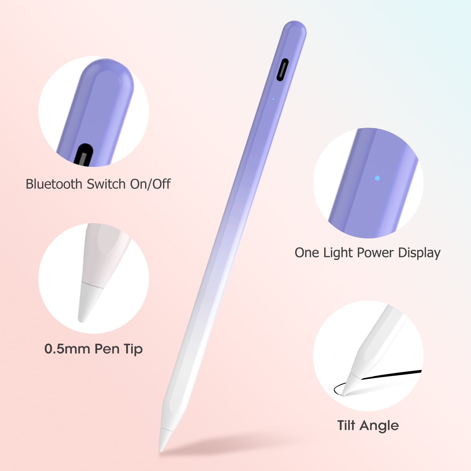 CGBCFO Magnetic Stylus Pen for iPad with Palm Rejection, Tilt Sensitivity, Fast Charging, Bluetooth, Purple White