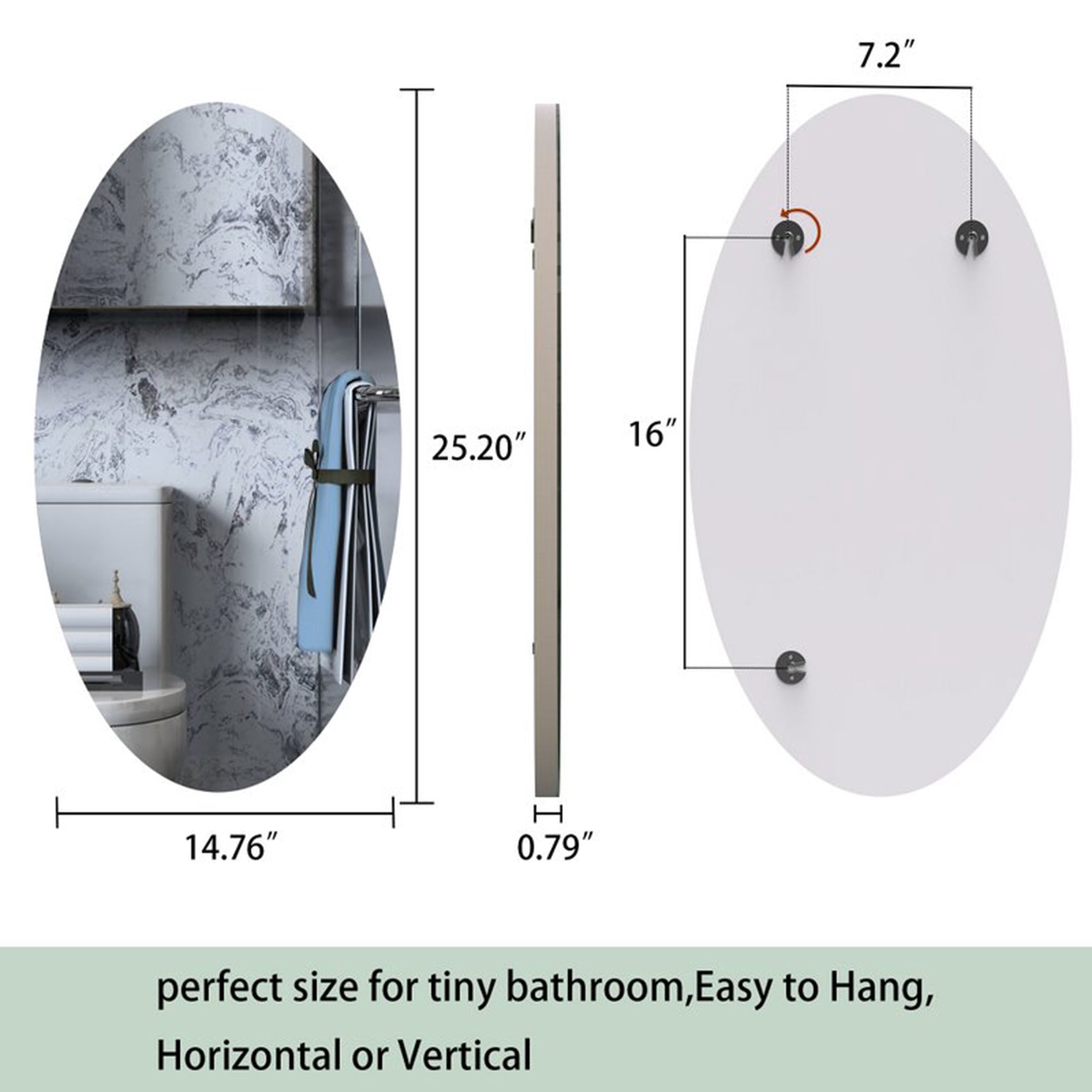 Facilehome 25.1" x 14.8" Oval Wall Mirror for Bathroom, Perfect New Year Gift,Whiter