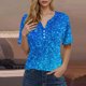 thumbnail image 2 of Blusas de Manga Corta para las Mujeres Impresas Cuello Redondo Casual Top, Blusa de Algodón de Imitación para el Hogar Y Diario, 2 of 6