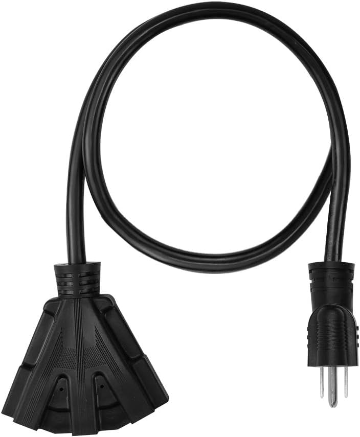 Hoease 3FT Outdoor Extension Cord, 12 Gauge 3-Outlet 15-Amp Heavy Duty Power Cord for Garden, Lawn, and Construction
