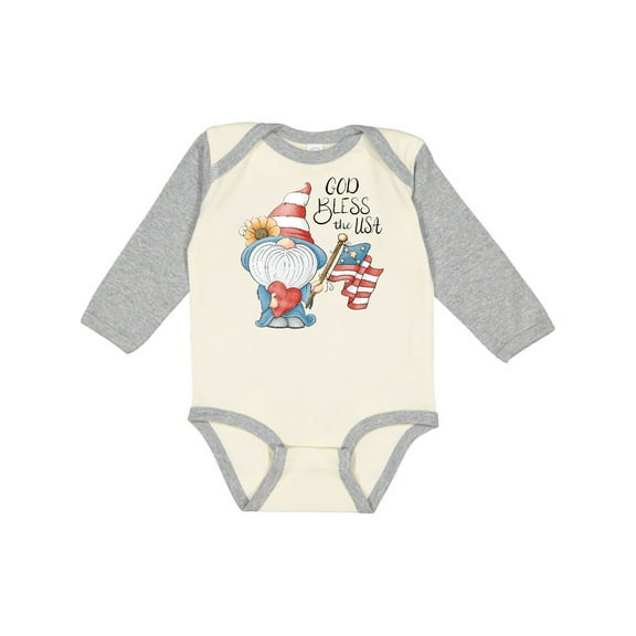 Inktastic God Bless the USA Gnome Boys or Girls Long Sleeve Baby Bodysuit