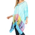 thumbnail image 3 of Sakkas Eliana Wide Long Tall Embroidered Tie Dye Ombre Batik Poncho Top Blouse - Turquoise - One Size, 3 of 5
