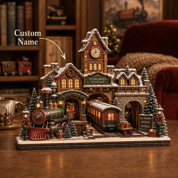 Wooden Block Christmas Train Village Wood Tabletop Display for Holiday Mantel and Gift Giving