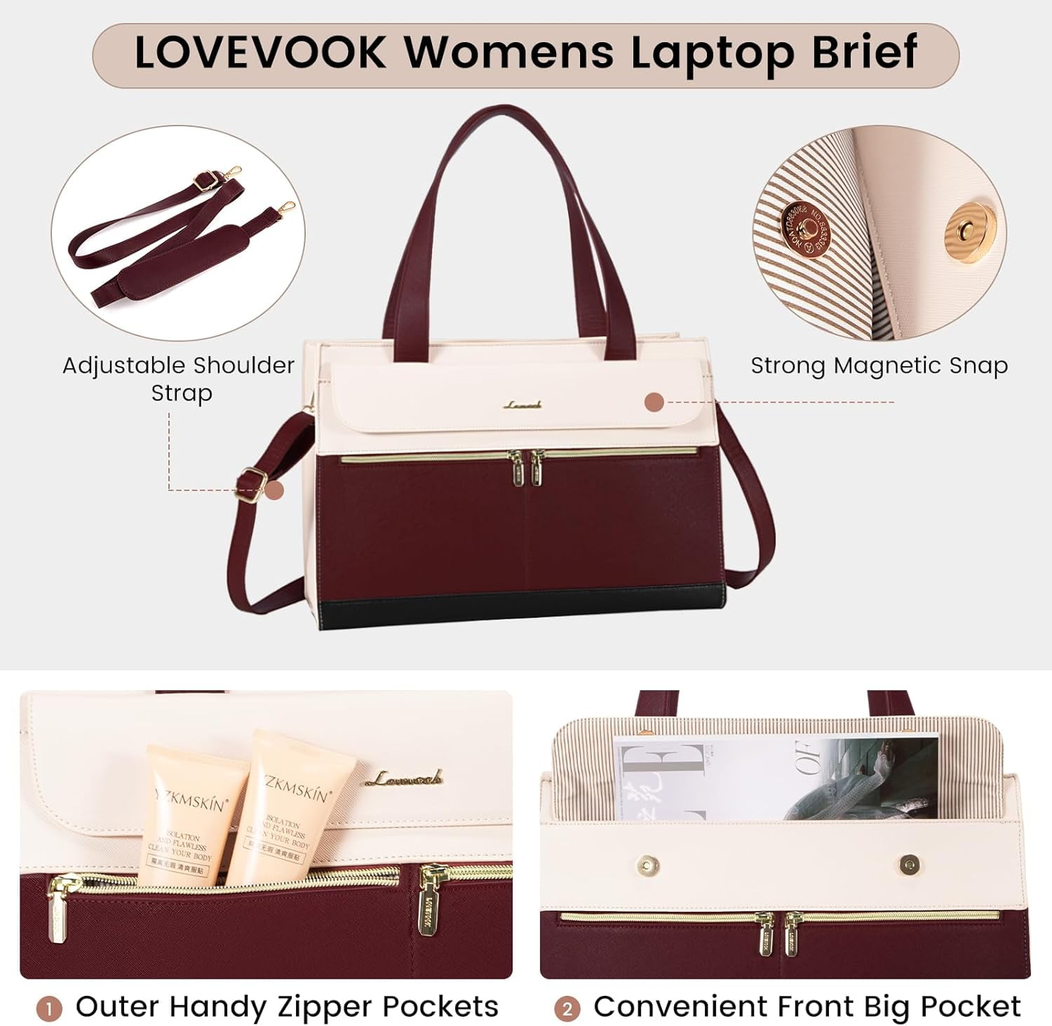 Laptop Tote Bag for Women 15.6 Inch Professional Leather Briefcase with  Waterproof Business Shoulder Bag