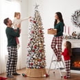 thumbnail image 4 of 7ft Snow Flocked Pencil Christmas Tree with 690 Branch Tips, White Unlit Artificial Skinny Xmas Tree with Folding Metal Stand, Dense Branches, Slim Snowy Tree for Home Office Holiday Decoration, 4 of 12