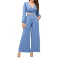 thumbnail image 2 of Puntoco Moda Mujer Sólido V-Cuello Alta Cintura Casual Manga Larga top+Pantalón Conjunto Liquidación Puntoco Puntoco-3134, 2 of 9