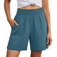 thumbnail image 2 of Linen Shorts for Women Summer Casual Lightweight Elastic High Waist Wide Straight Leg Loose Beach Shorts with Pockets, 2 of 7