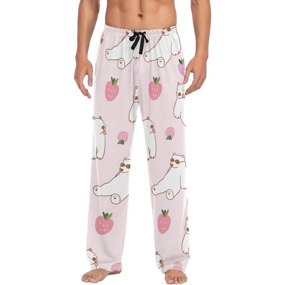 Cute Bear and Strawberry Ghost Pajama Pants, Men's Lounge Pants Light with Drawstring and Pockets, Christmas New Year Birthday Father's Day Gifts, Medium