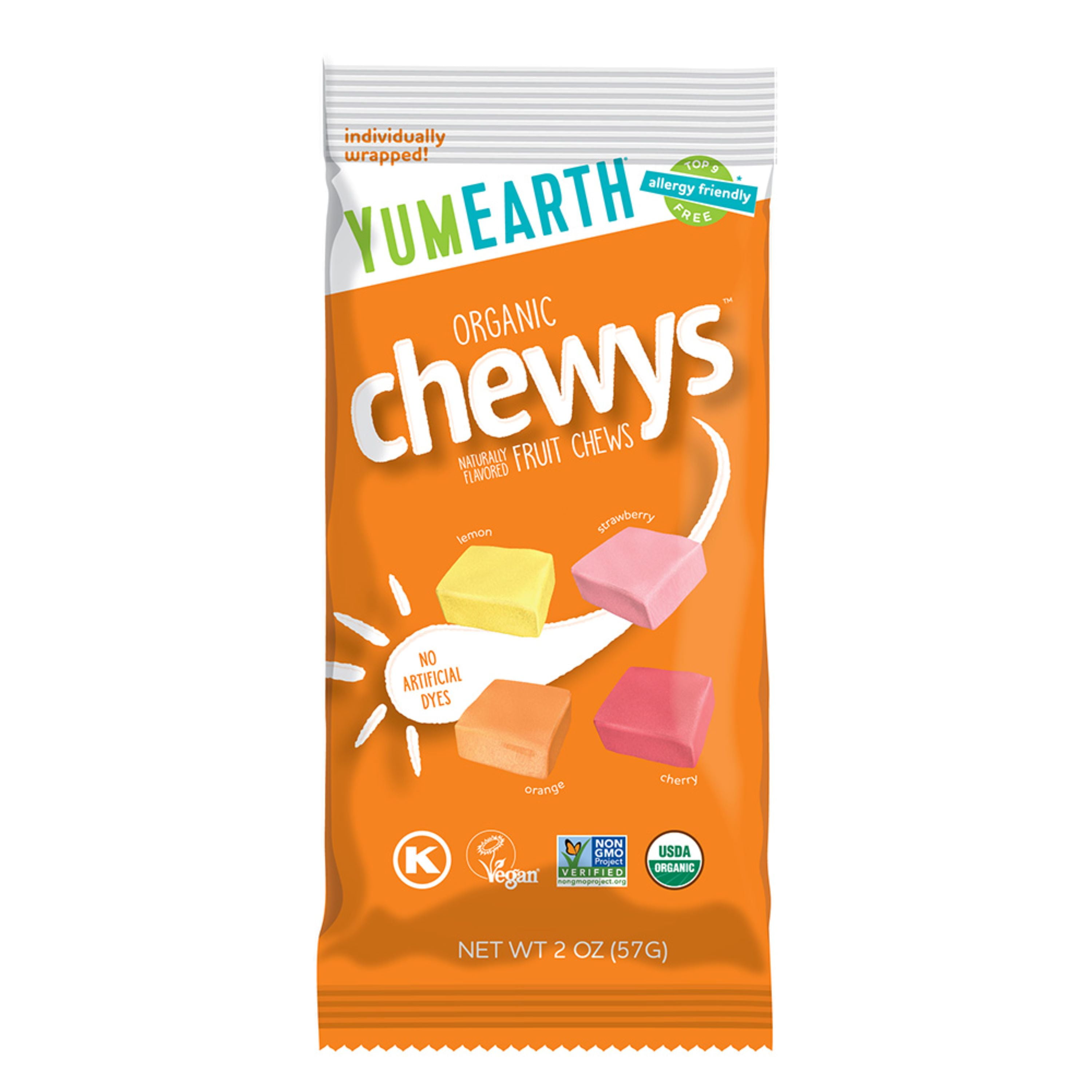 (6 pack) YumEarth Organic Chewys Candy, Gluten Free, Assorted Flavors, 2 oz Bag