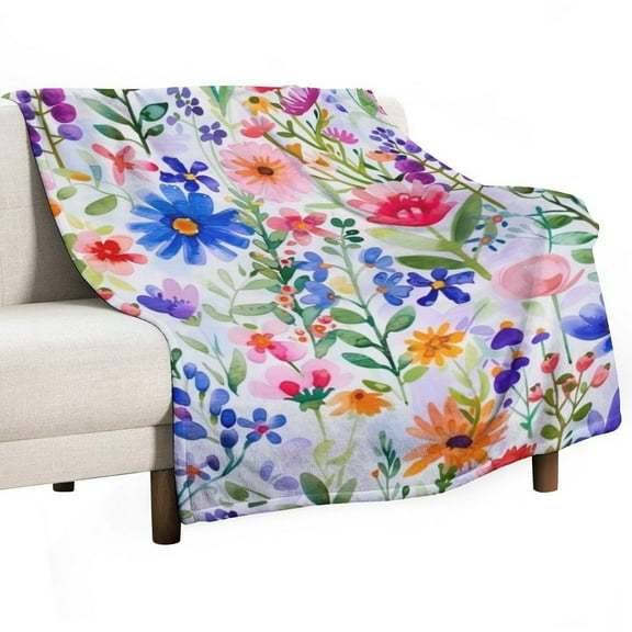 Floral Colorful Flower Print Blanket Warm Throw Blanket Soft Flannel Lightweight Throw Blankets Couch Bed Travel Bedding Room Decor for Kids Teens Adults