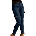 thumbnail image 3 of BiZtdJrK Women's Low Waisted Cargo Pants Skinny Work Trousers Vintage Casual Distressed Street Pants with Multi Pockets Dark Blue L, 3 of 6