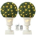 thumbnail image 1 of Set of 2 Artificial Boxwood Topiary Ball Trees 27" with Lights, UV-Resistant Faux Evergreen Shrubs in White Base for Outdoor and Indoor Garden, Porch, Patio, or Home Decor, 1 of 6