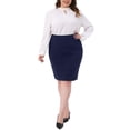 thumbnail image 2 of Agnes Orinda Women's Plus Size Pencil Skirt High Waist Stretchy Side Slit Bodycon Business Work Midi Skirts with Back Zipper 1X Navy Blue, 2 of 6