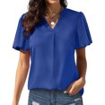 thumbnail image 2 of Mujeres sueltas casual manga corta cuello pico sólido casual blusa camiseta túnica tops OAVQHLG3B Store  lin121212, 2 of 5