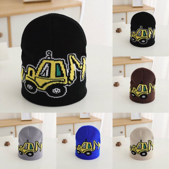 Toddler Kids Beanie Knitted Winter Outdoor Warm Hats Excavator Hat Fashion Trendy Hat for Boys Girls