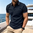 thumbnail image 3 of Homeyce Golf Polos for Men Short Sleeve Contrast Collared Polo Shirts Button Fashionable Business Athletic Casual Shirt Solid Color Golf Shirt,Blue L, 3 of 7