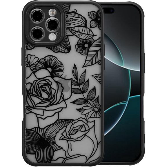 for iPhone 16 Pro Max Case, Floral Rose Cute Phone Case for Women Girls Aesthetic Pattern Print Slim TPU Bumper Cover Shockproof Protective Cover for