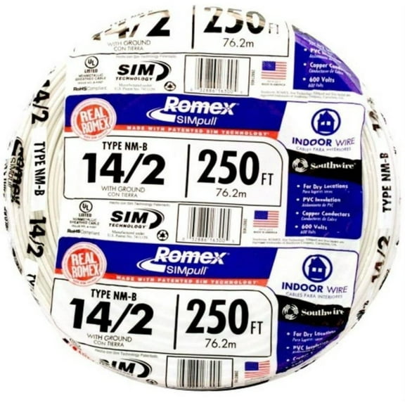 Romex 250 Roll 14-2 AWG Guage NM-B Indoor Electrical Copper Wire Cable w Ground cable