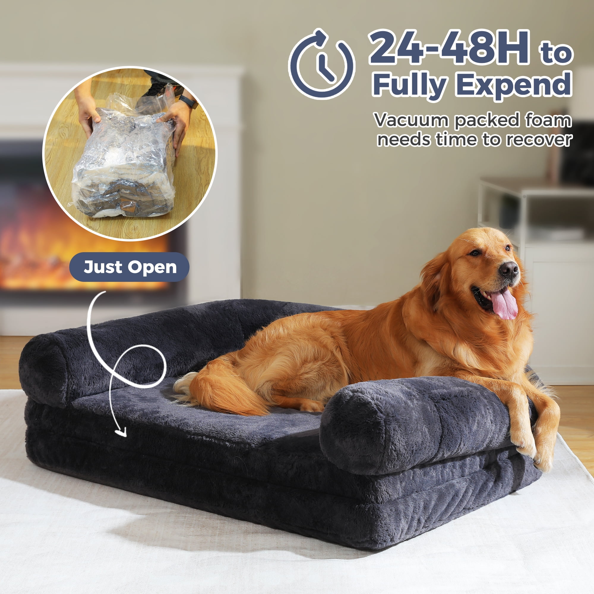 PAWZ Road Foldable Dog Bed for Child, Human Sized Plush Dog Bed Waterproof for Large Dogs, Dark Gray