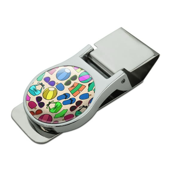 Colorful Fun Summer Beach Pattern Satin Chrome Plated Metal Money Clip