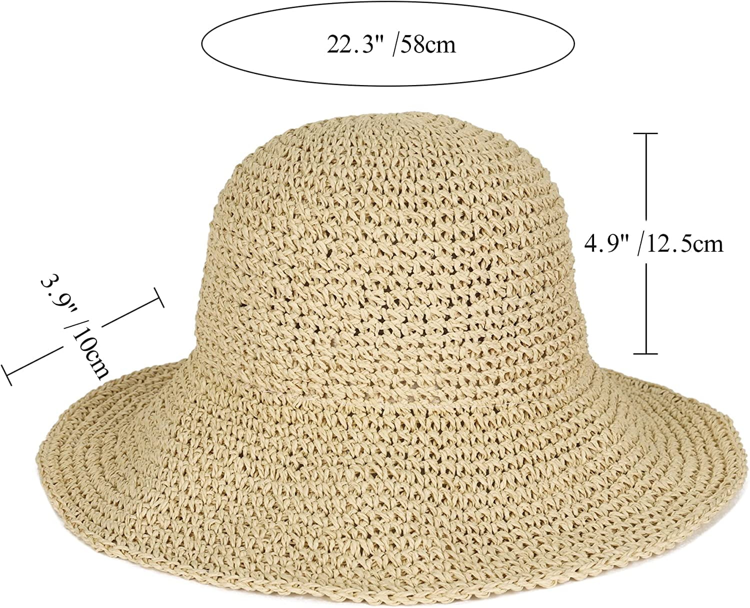 Floppy Straw Sun Hat Foldable Packable Wide Brim Summer Beach Hat