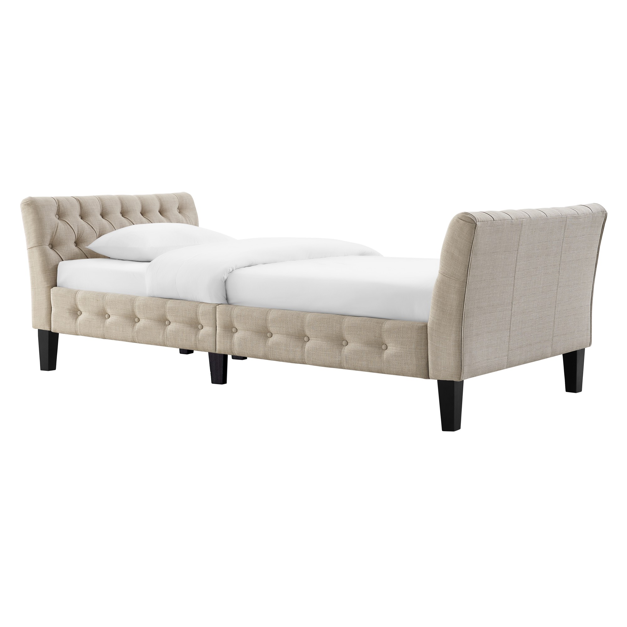 Gewnee Beige Twin Size Sofa Bed, Linen Upholstered with Solid Rubber Wood Legs for Living Room, Apartment, Guest Room