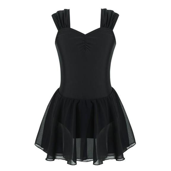 Hansber Kids Girls Sleeveless Chiffon Ruched Ballet Dance Dress Ballerina Princess Dancewear Black 4