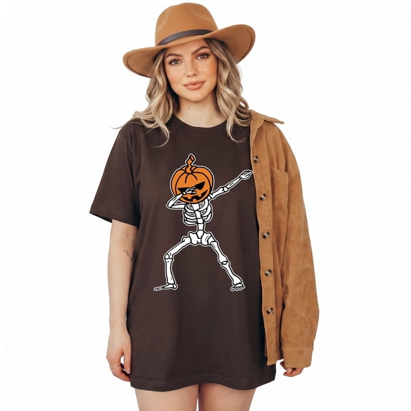 Dabbing Pumpkin Skeleton Halloween T-Shirt, Funny Dab Dance Skeleton Pumpkin Head Tee, Spooky Season Kids&Adult Shirt, Halloween Gift