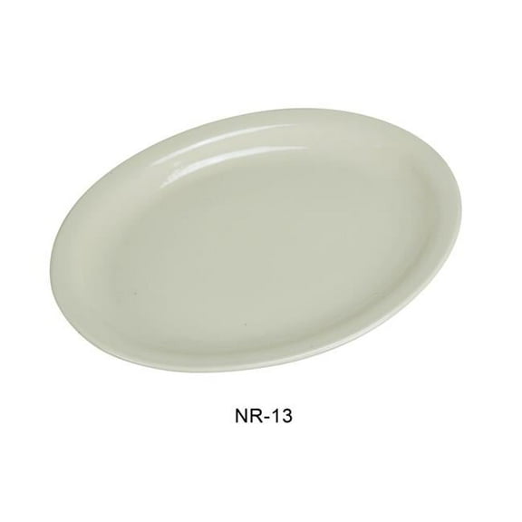 Yanco NR-13 China Narrow Rim Normandy Platter, American White - 11.5 x 9.25 in. - Pack of 12