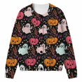 thumbnail image 4 of JIAYUE Women Halloween Cardigan Cozy Crew Neck Button Front Knit Sweater Long Sleeve Pumpkin Ghost Print Outerwear For Party Wear, 4 of 5