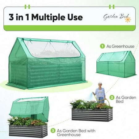 Quictent Raised Garden Bed Galvanized Raised Beds For Gardening Vegetables With Cover 6X3X2 Ft Tall Metal Planter Box Outdoor Use (Green)