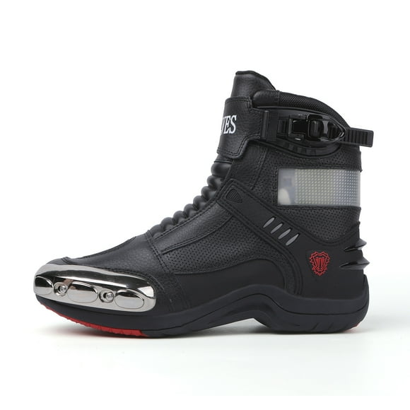 JG WOLVES- Smart LED Motorcycle Boots - Unisex Racing & Touring Riding Shoes - All-Season Motorbike Gear with Customizable Display,Black,44