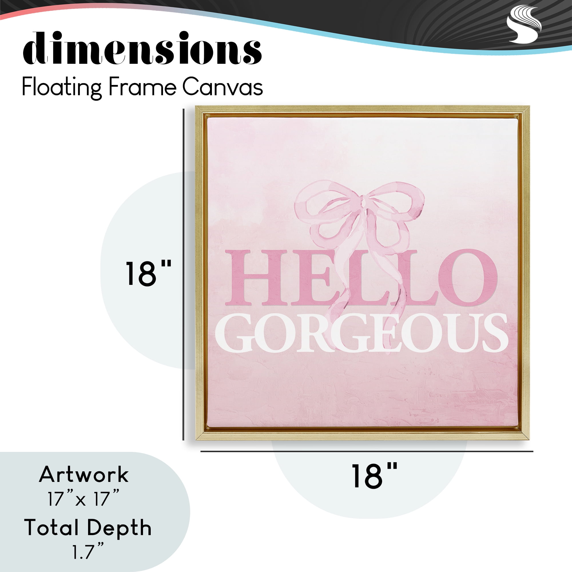 Feminine Hello Gorgeous Gold Framed Floater Canvas Wall Art, design by Kim Allen