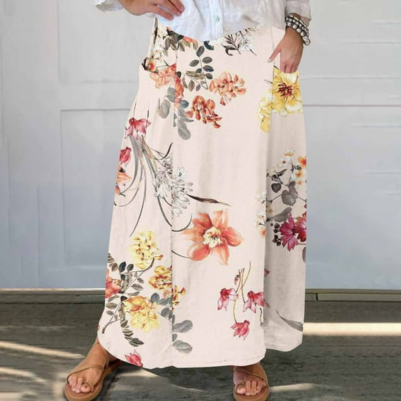 WXLWZYWL Maxi Skirts for Women Ankle Length Skirt Casual Long Skirt High Waisted Maxi Skirt Reg and Plus Size Skirt Long Skirt with Pockets