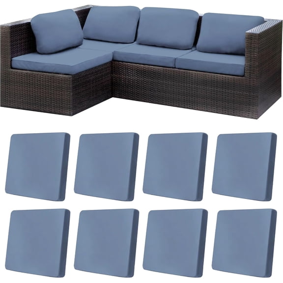 Miguan 8Pcs Stretch Patio Cushion Covers,Outdoor Couch Covers Replacement,Outdoor Couch & Sofa Slipcovers,for Patio Furniture Cushion Covers,Washable Reusable Furniture Protector (Grey Blue)