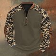 thumbnail image 1 of Blusas y camisas de manga larga con cuello redondo para hombre, talla grande, media cremallera, cuello redondo, estampado vintage de camuflaje, blusa de poliéster de manga larga para hombre, 1 of 4