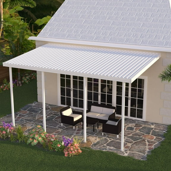 Four Seasons OLS TWV Series 24 ft wide x 12 ft deep Aluminum Patio Cover with 10lb Snowload & 5 Posts in White