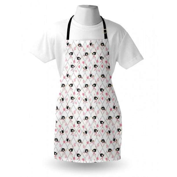 Ostrich Apron, Palm Leaves on a Rhombus Outline Background, Unisex Kitchen  Bib with Adjustable Neck for Cooking Gardening, Adult Size, Pale Pink Dark 
