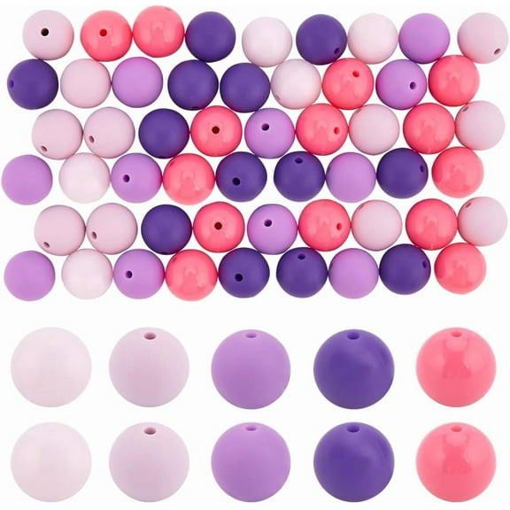 1 Box 60Pcs 1 Box Silicone Beads 15mm Purple Silicone Beads Bulk Large Soft Rubber Candy Color Focal Bubblegum Loose Chunky Bead for DIY Jewelry Making Beadable Pens Beading Friendship Crafting