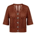 thumbnail image 5 of Lixiuxyad ‌Women's Cropped Cardigan Short Sleeve Open-Front Button Down Knit Crochet Cardigan,Brown, 5 of 5