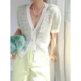 thumbnail image 3 of Summer rhinestone button short-sleeved cardigan women's green knitted sweater-Green-S, 3 of 7