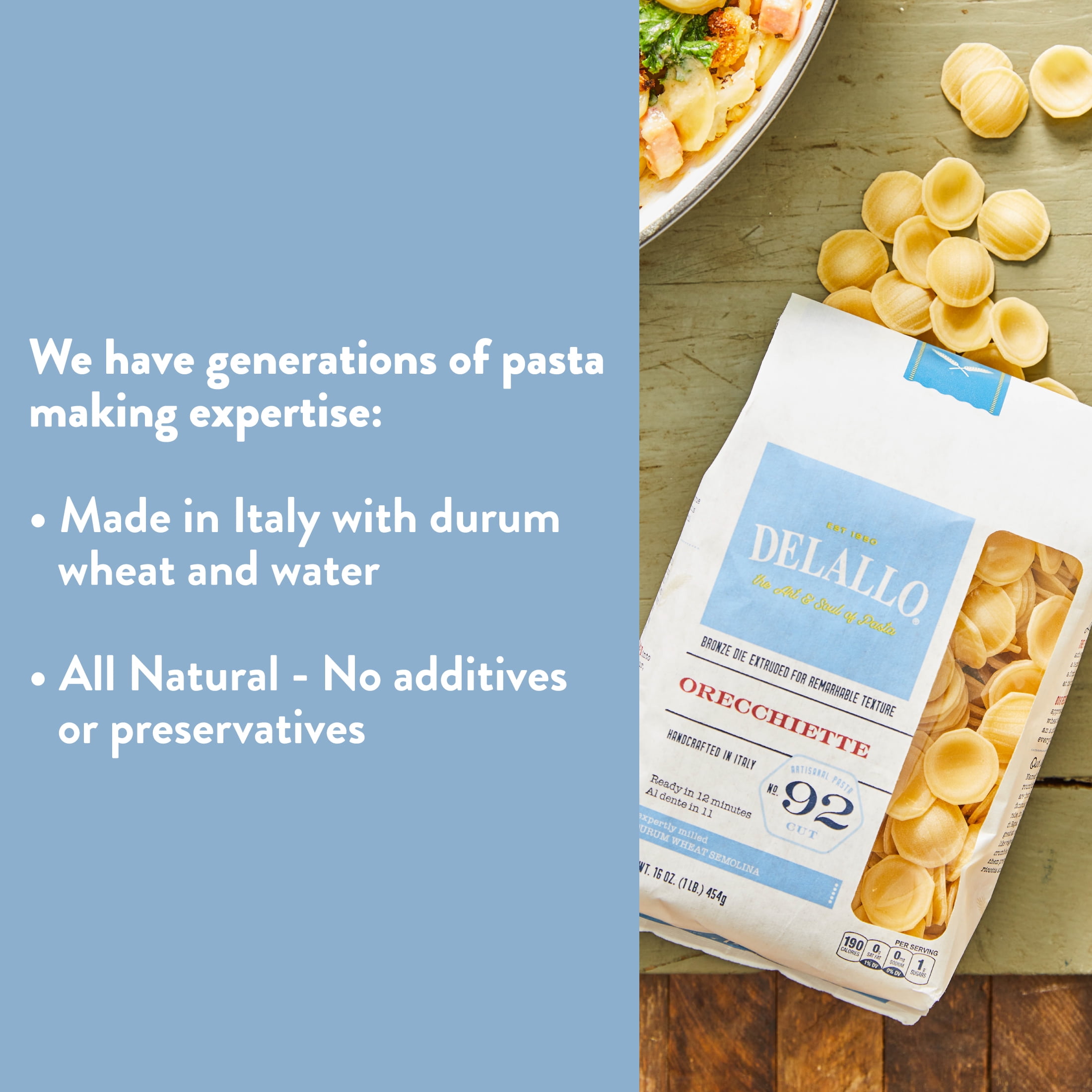(3 pack) DeLallo Orecchiette Pasta, Made in Italy, Non-GMO,  16 oz Bag