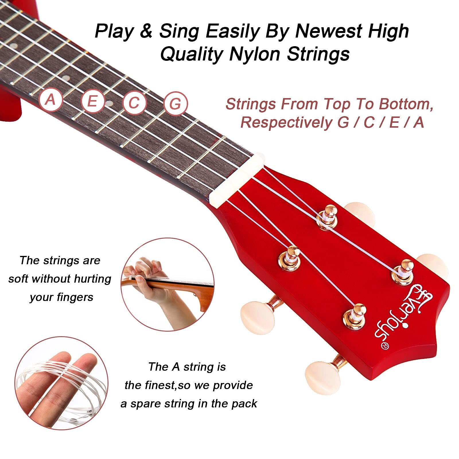 Everjoys 21 inch Soprano Ukulele Starter Kit w/Gig Bag,Rainbow String,Free Online Lesson,Tuner,Pick,Strap,Songbook