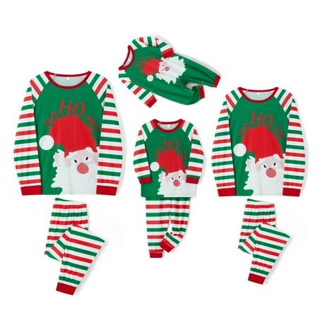 

Family Matching Christmas Pajamas Set Santa Slaus Long Sleeve Tops Stripe Pants Sleepwear Suit