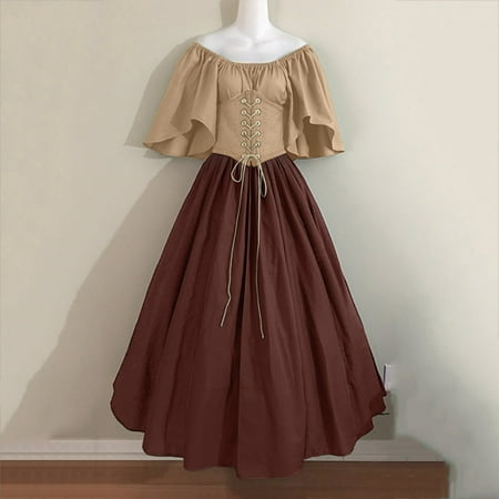 

Tejiojio Summer Clearance Sexy Women s Round Neck Dress Flare Sleeve Off Shoulder Medieval Vintage Dresses With Corset Patchwork Ball Gown