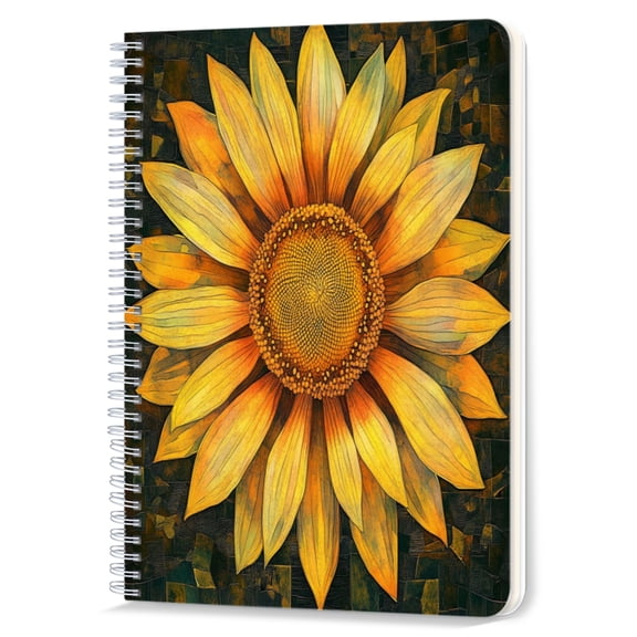 Spiral Notebook,Double-Wire Spiral College Lined Journal Notebook for Study and Notes,100 Pages,5.71x 8.26 in - Sunflower in a Geometric - patterned Background