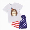 thumbnail image 4 of KPOPLK Girls Summer 2Pcs Outfits Set Clothing Short Sleeve Rainbow Stripe Embroidery and Elastic Waist Shorts Clothes(7-8 Years,Purple), 4 of 4